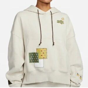 Nike Sportswear Patchwork Hoodie Womens Small Cream Floral Fleece Streetwear